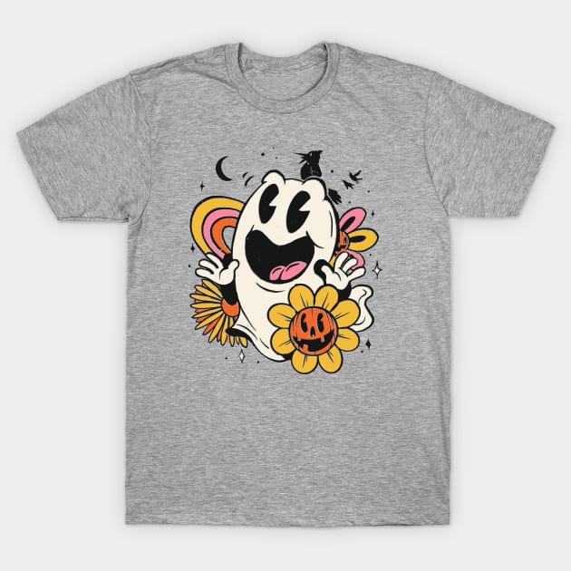 Retro Halloween Ghost Cartoon T-Shirt by SLAG_Creative